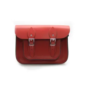 15 inch Real Leather Buckle Satchel Bag - Red