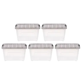 8 Gallon Stack & Pull Clear Plastic storage Box, Lid Gray, pack of 5