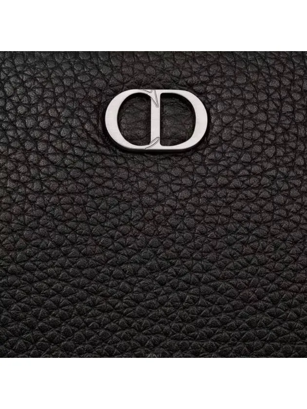 A4 Pouch CD Icon Signature Grained Calfskin Clutch Bag Black