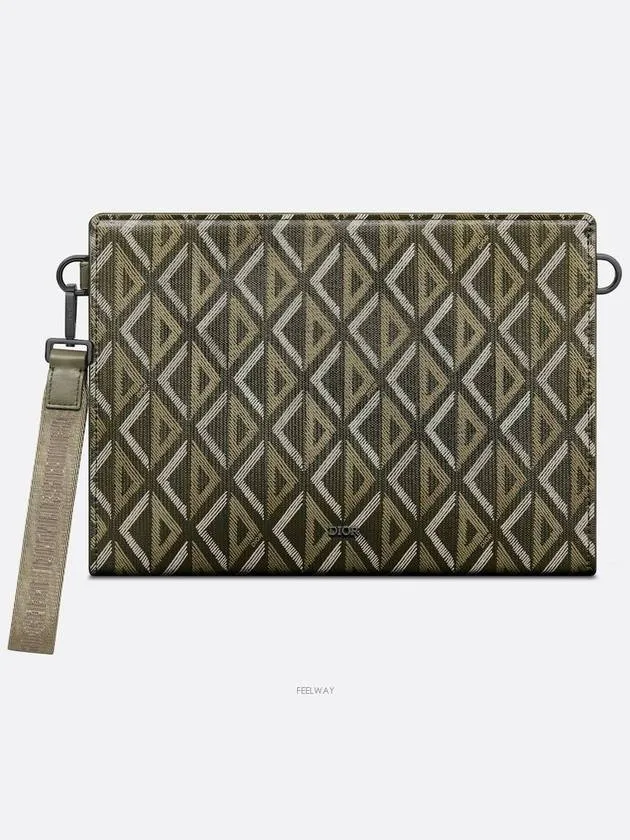 A5 Triangle CD Diamond Canvas Clutch Bag Khaki