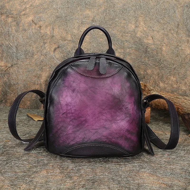 Best Purple Leather Rucksack Womens Vintage Small School Backpacks Leather Backpack Purse