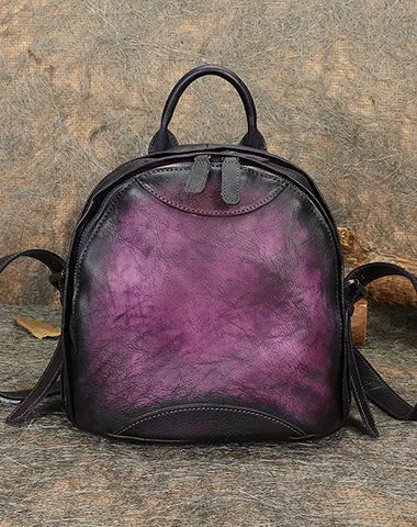 Best Purple Leather Rucksack Womens Vintage Small School Backpacks Leather Backpack Purse