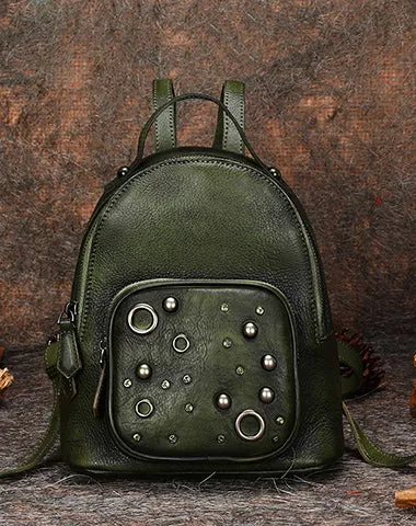 Best Vintage Rivet Leather Rucksack Womens Small School Backpacks Leather Backpack Purse