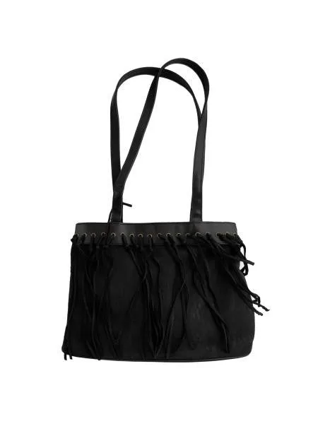 Black Faux Suede Handbag with Tassels (Available in a pack of 4)