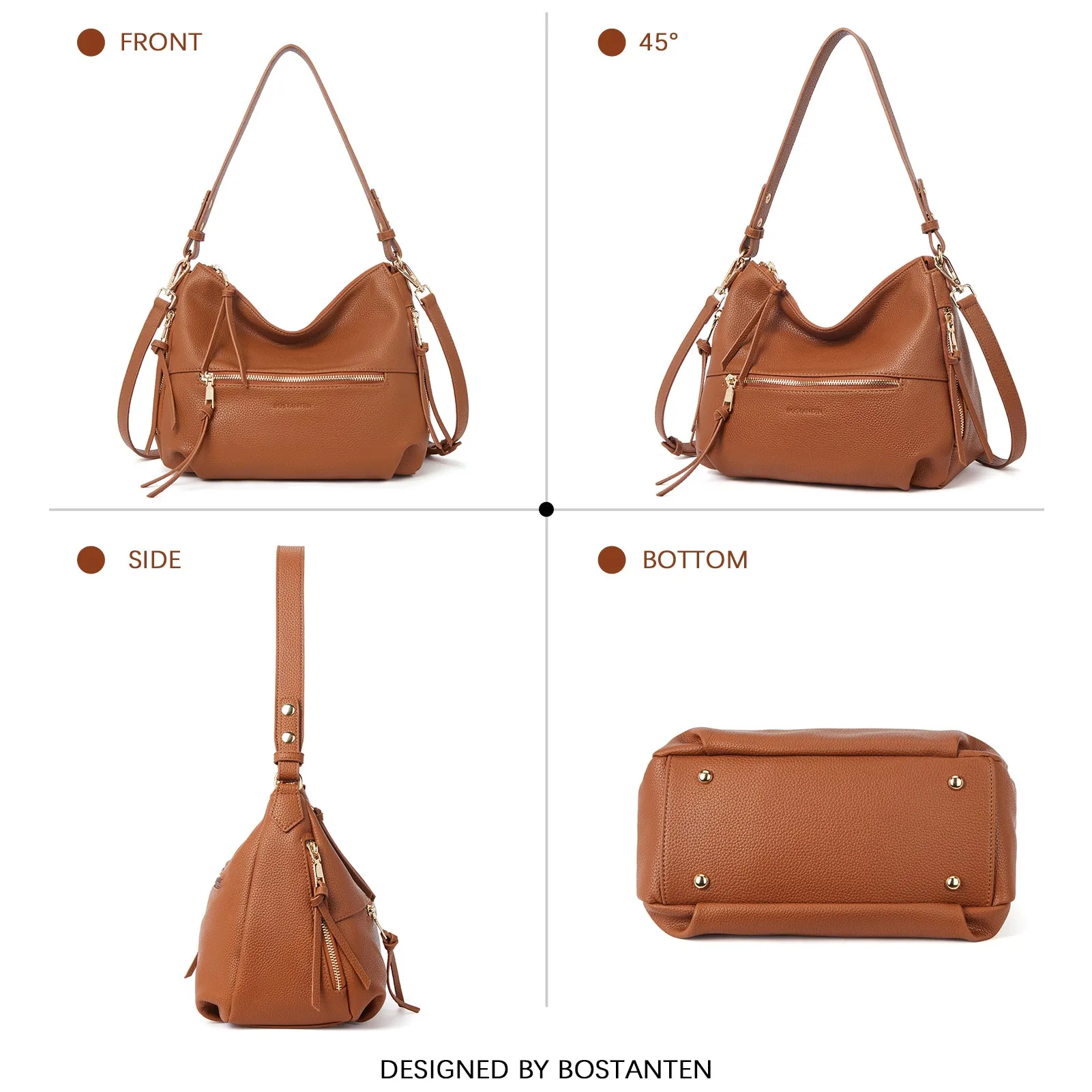 BOSTANTEN Purses for Women Designer Handbags Vegan Leather Hobo Bags Ladies Shoulder Bags Pocketbooks Brown