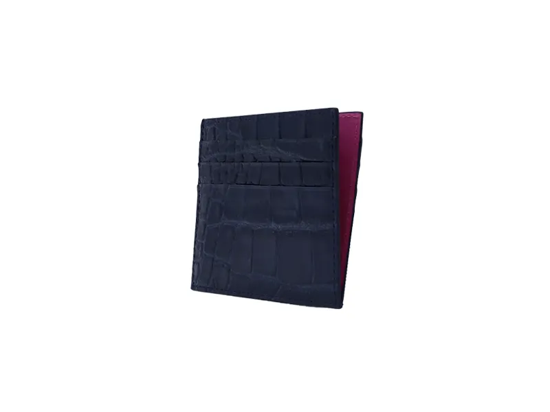 Card Holder 'Croc' Print Leather - Navy