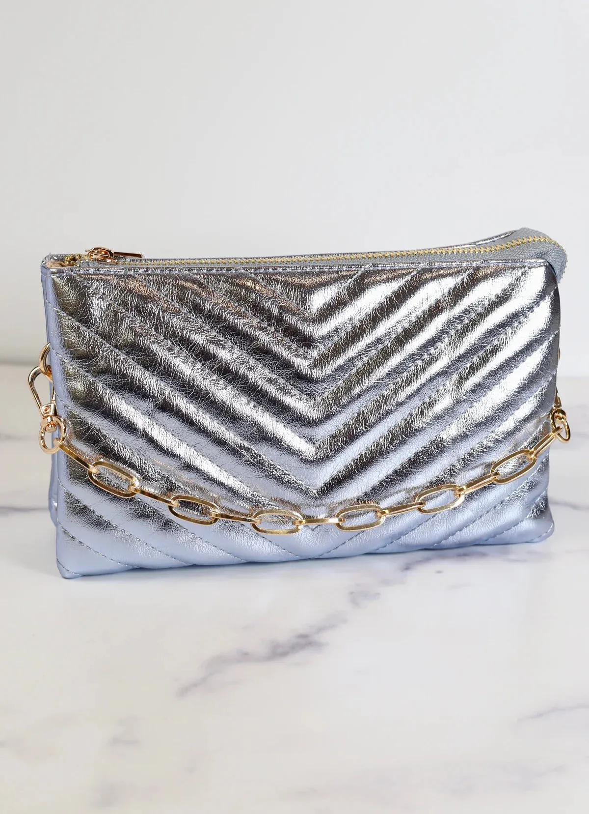 Caroline Hill Sherman Crossbody Handbag in Metallic Denim