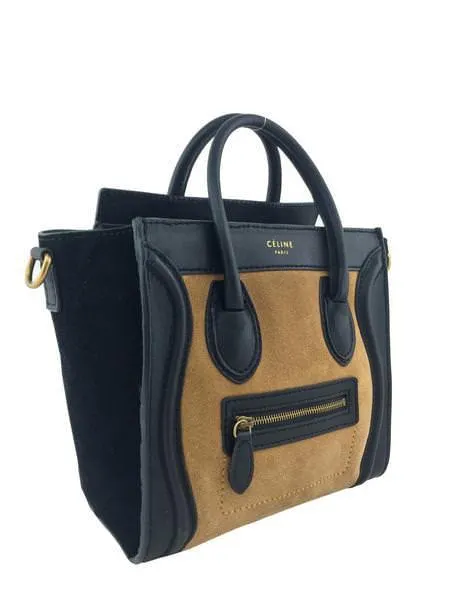 Celine Bicolor Suede Leather Nano Luggage Tote Bag