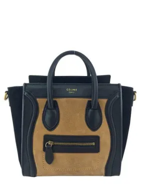 Celine Bicolor Suede Leather Nano Luggage Tote Bag