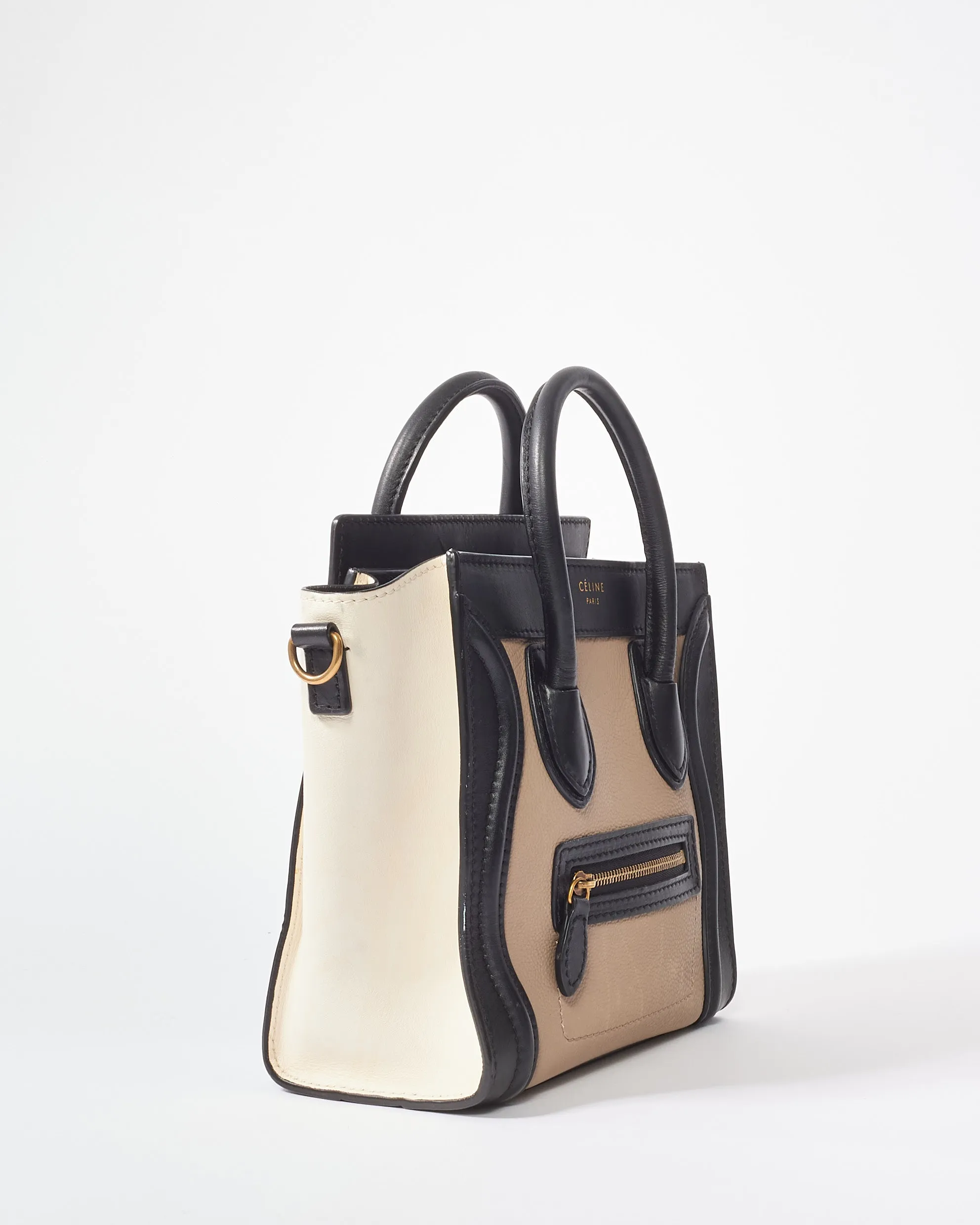 Celine Tri-Color Beige/Black/White Leather Nano Luggage Bag