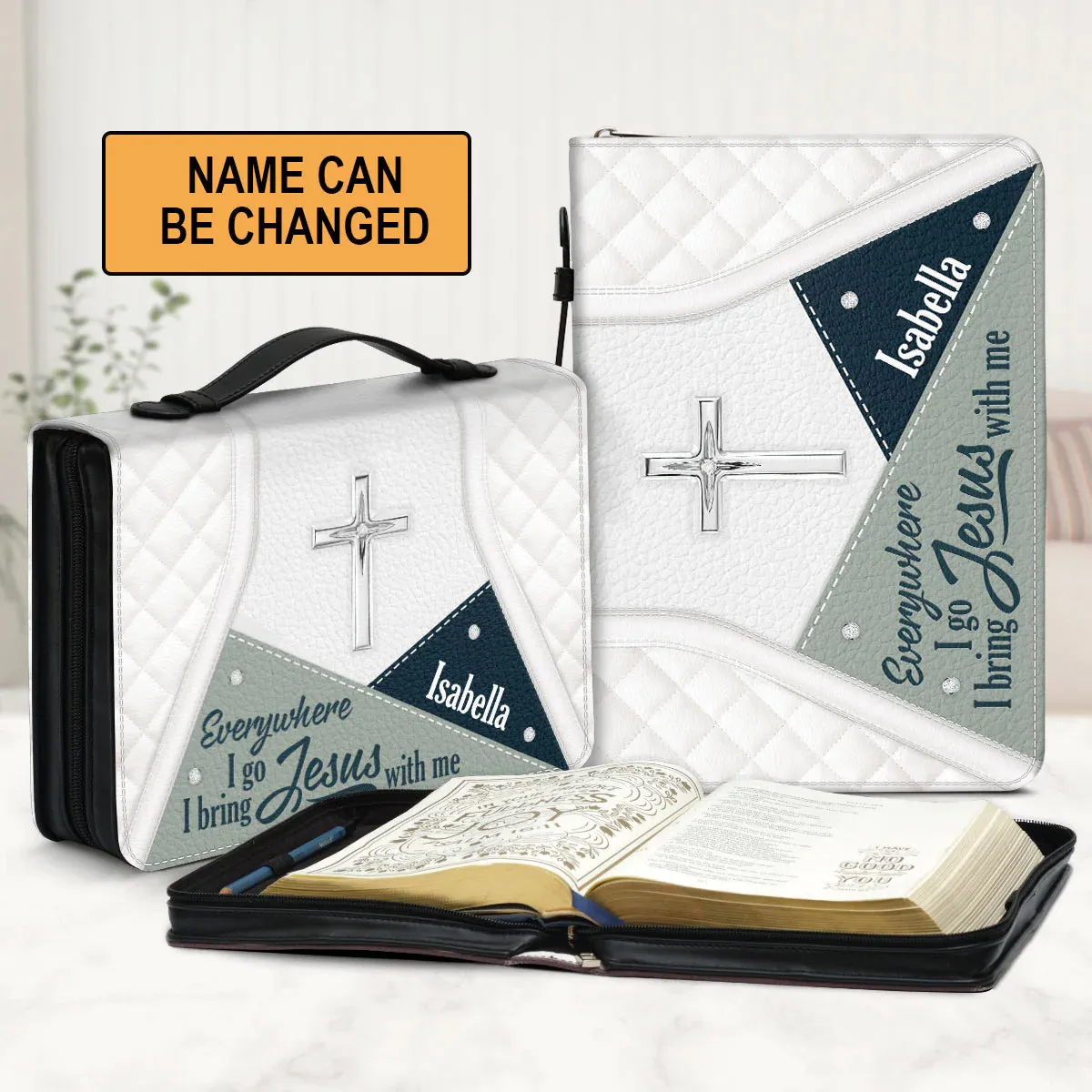 Christianart Bible Cover - Everywhere I Go I Bring Jesus With Me - Personalized Bible Cover - Bible Cover For Women - CABBBCV09080324.