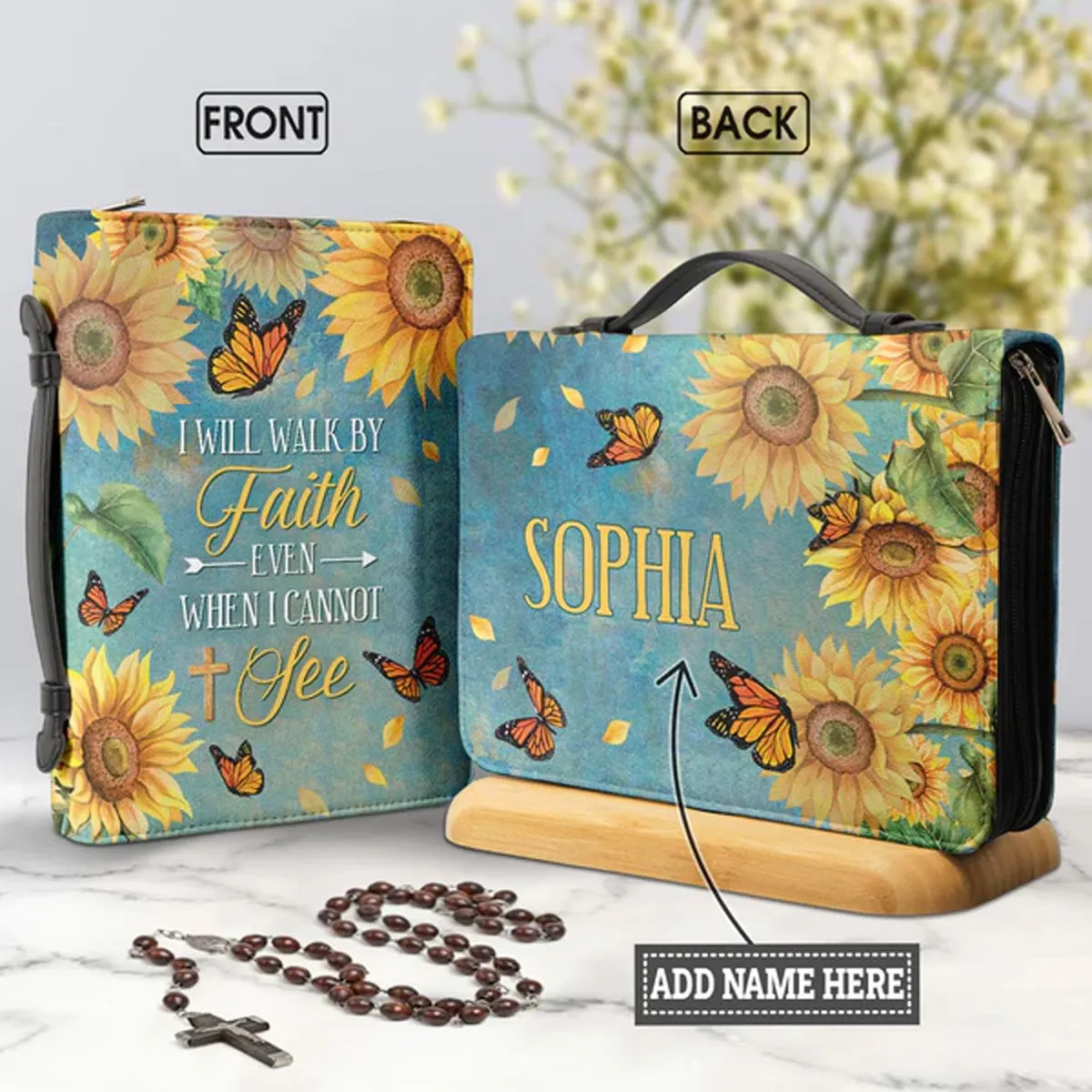 Christianart Bible Cover - I Will Walk By Faith Even When I Can Not See - Bible Cover For Women - Sunflower Bible Cover - CABBBCV270723..