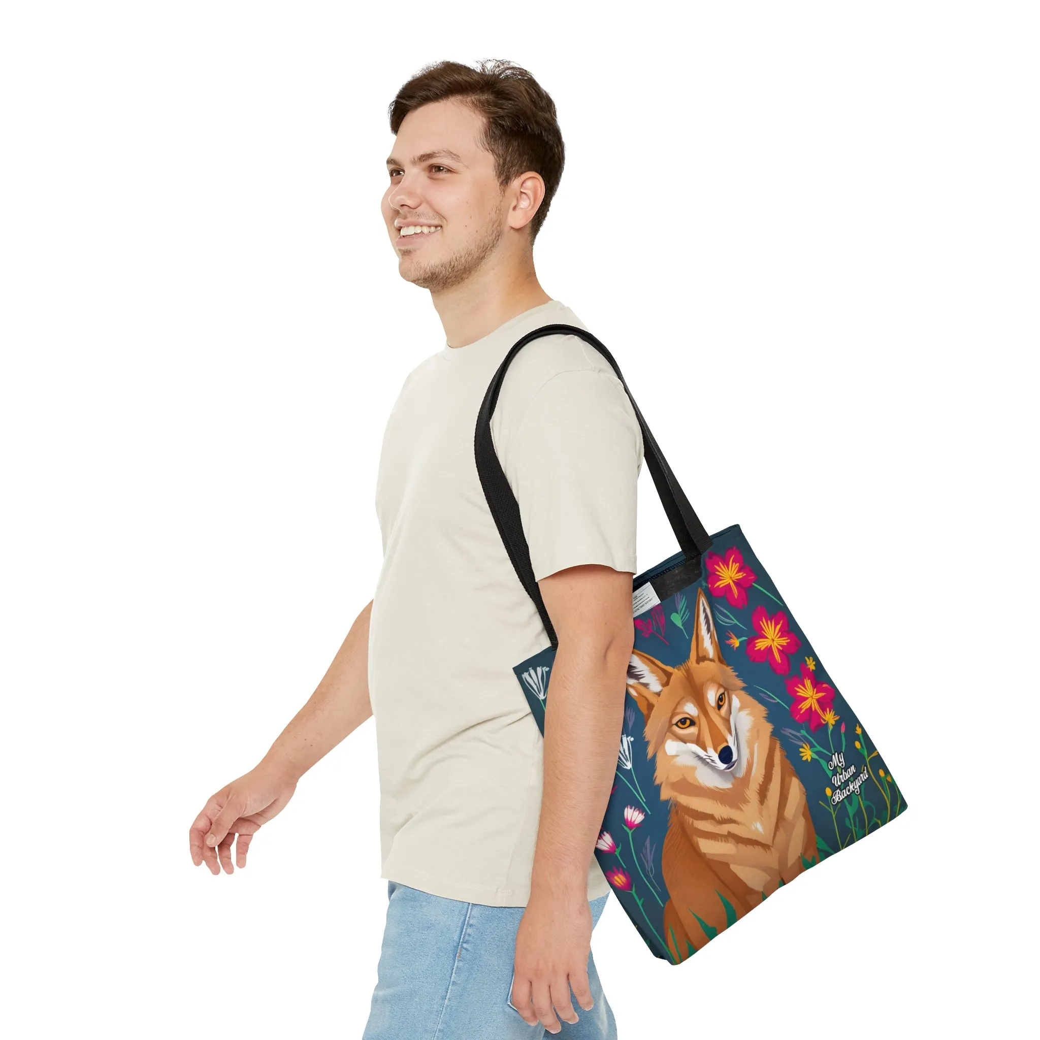 Coyote w Red Flowers, Tote Bag for Everyday Use - Durable and Functional