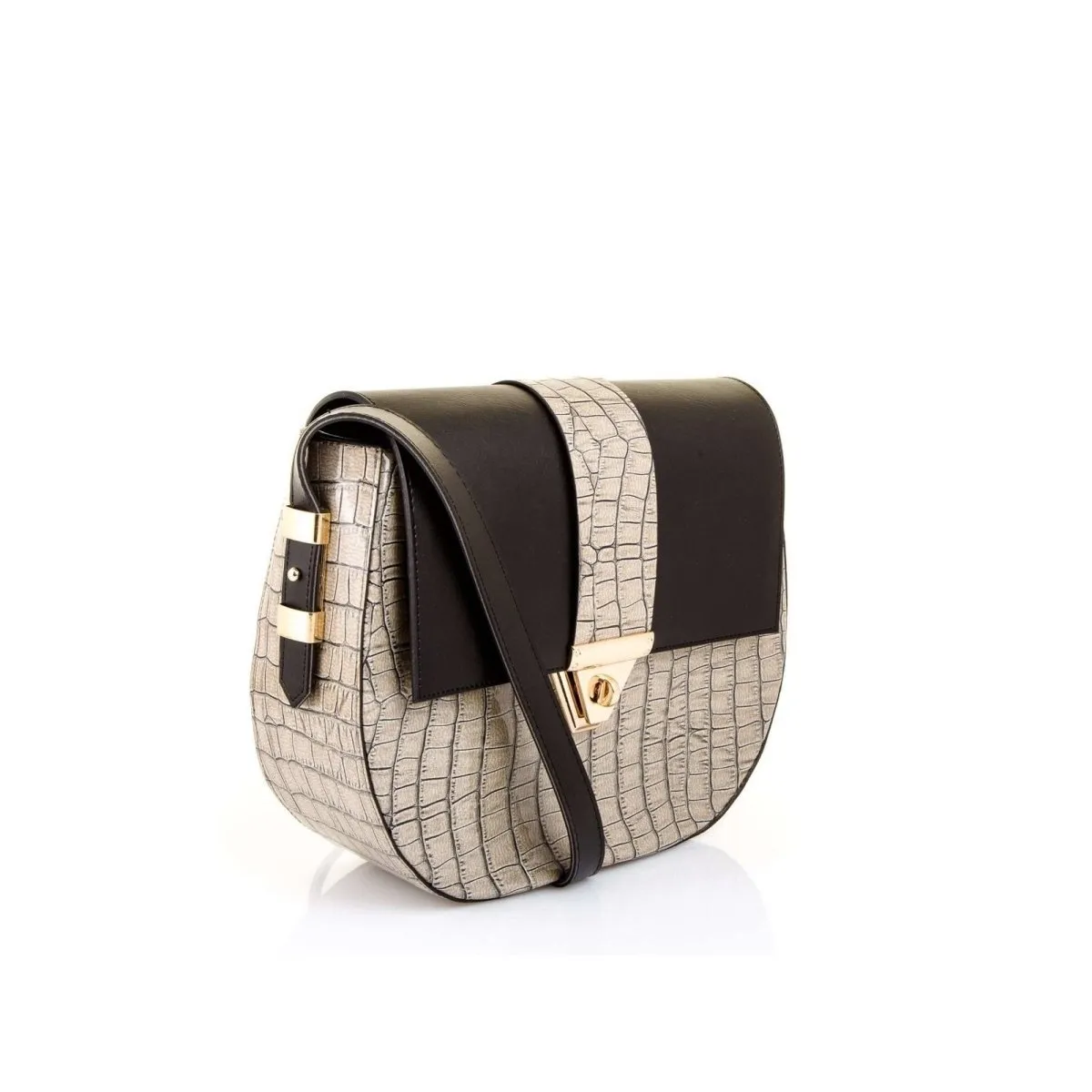 D Shape Shoulder Bag with Croc Effect Design