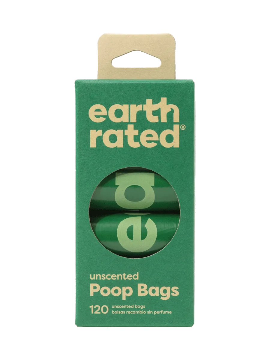 Earth Rated Unscented Dog Waste Bags, 8 Refill Rolls 120-Count