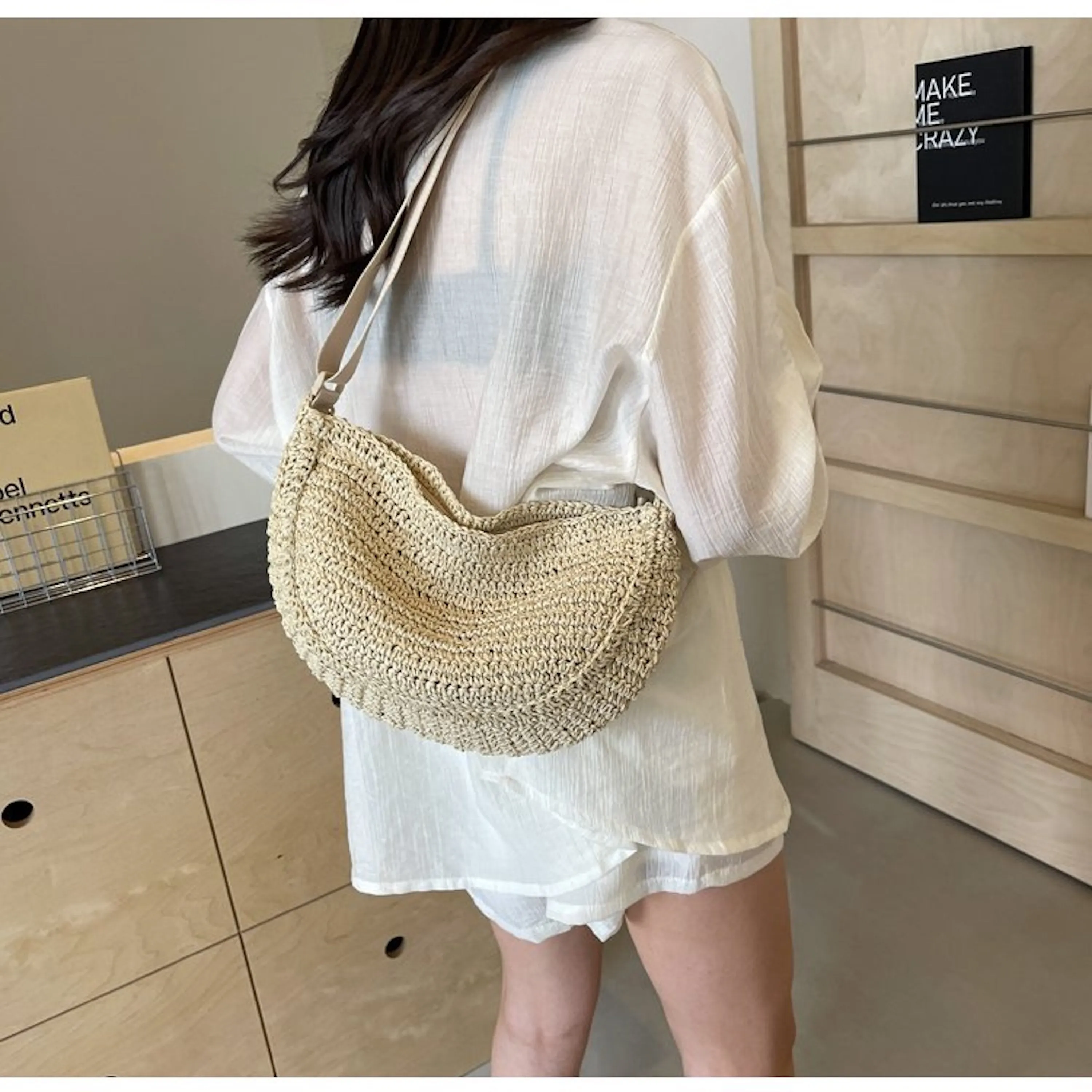 Elena Handbags Straw Woven Crossbody Bag