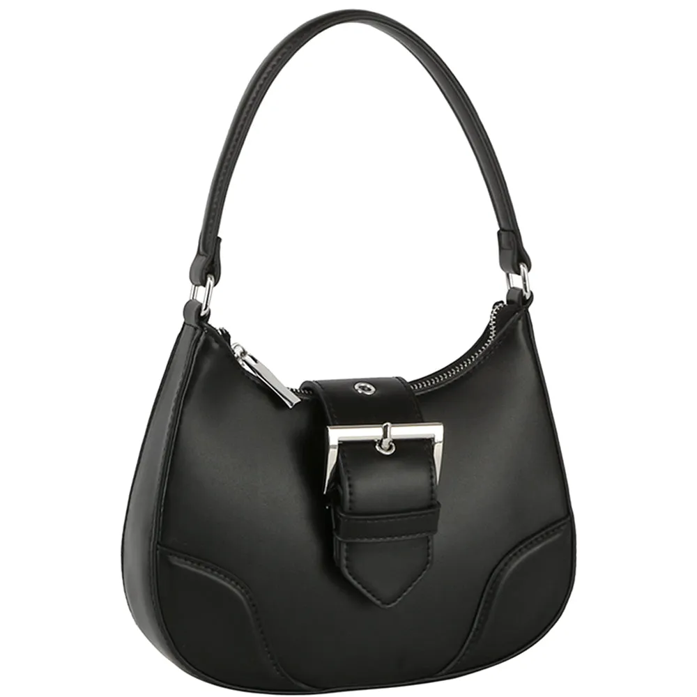 Fashion Buckle Curve Handle Shoulder Bag - 3 colors