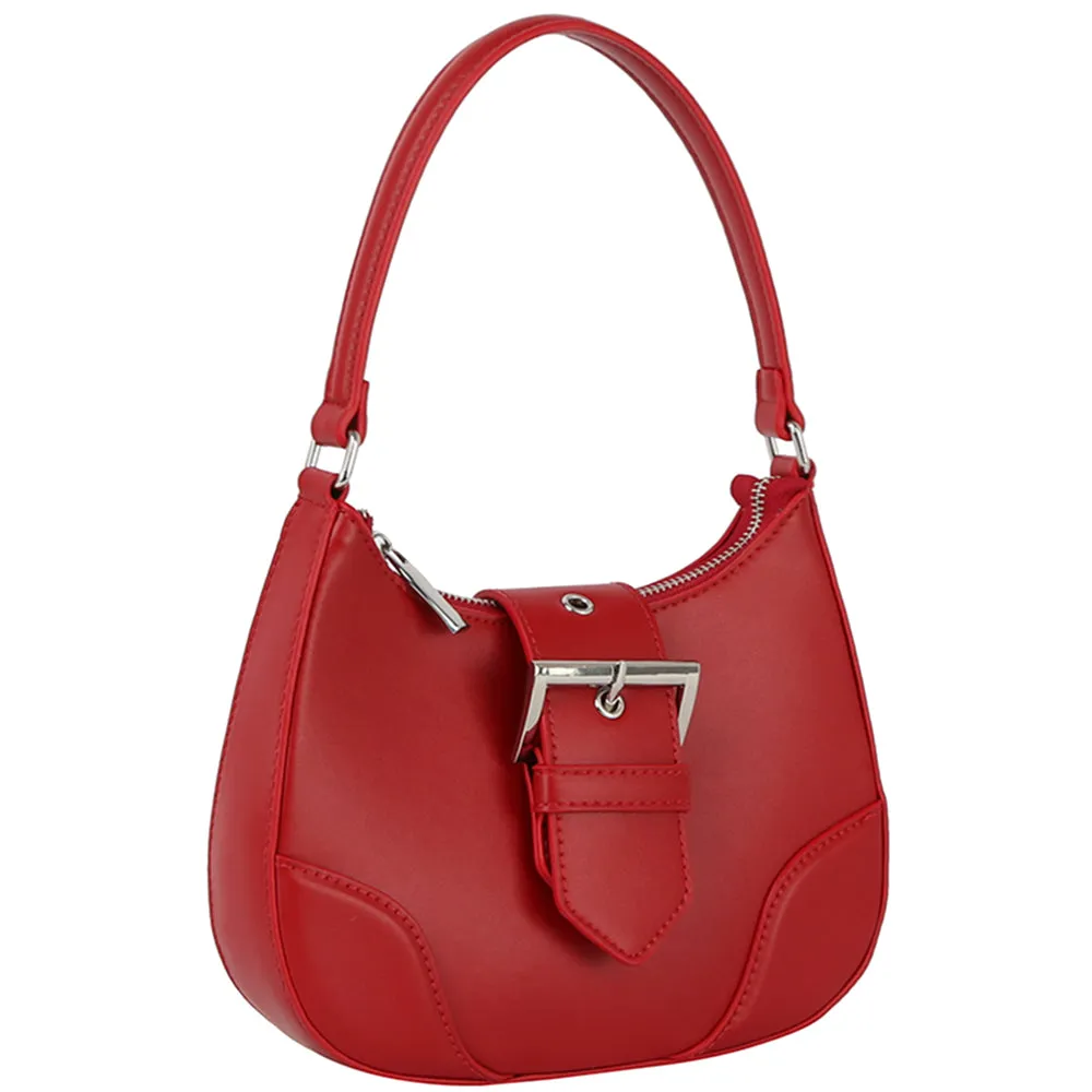 Fashion Buckle Curve Handle Shoulder Bag - 3 colors