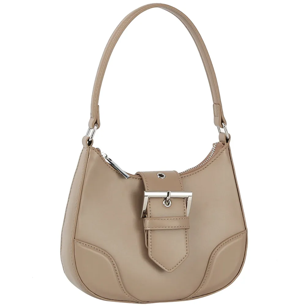 Fashion Buckle Curve Handle Shoulder Bag - 3 colors