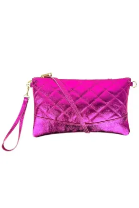 FRANNIE QUILTED CLUTCH FUCHSIA