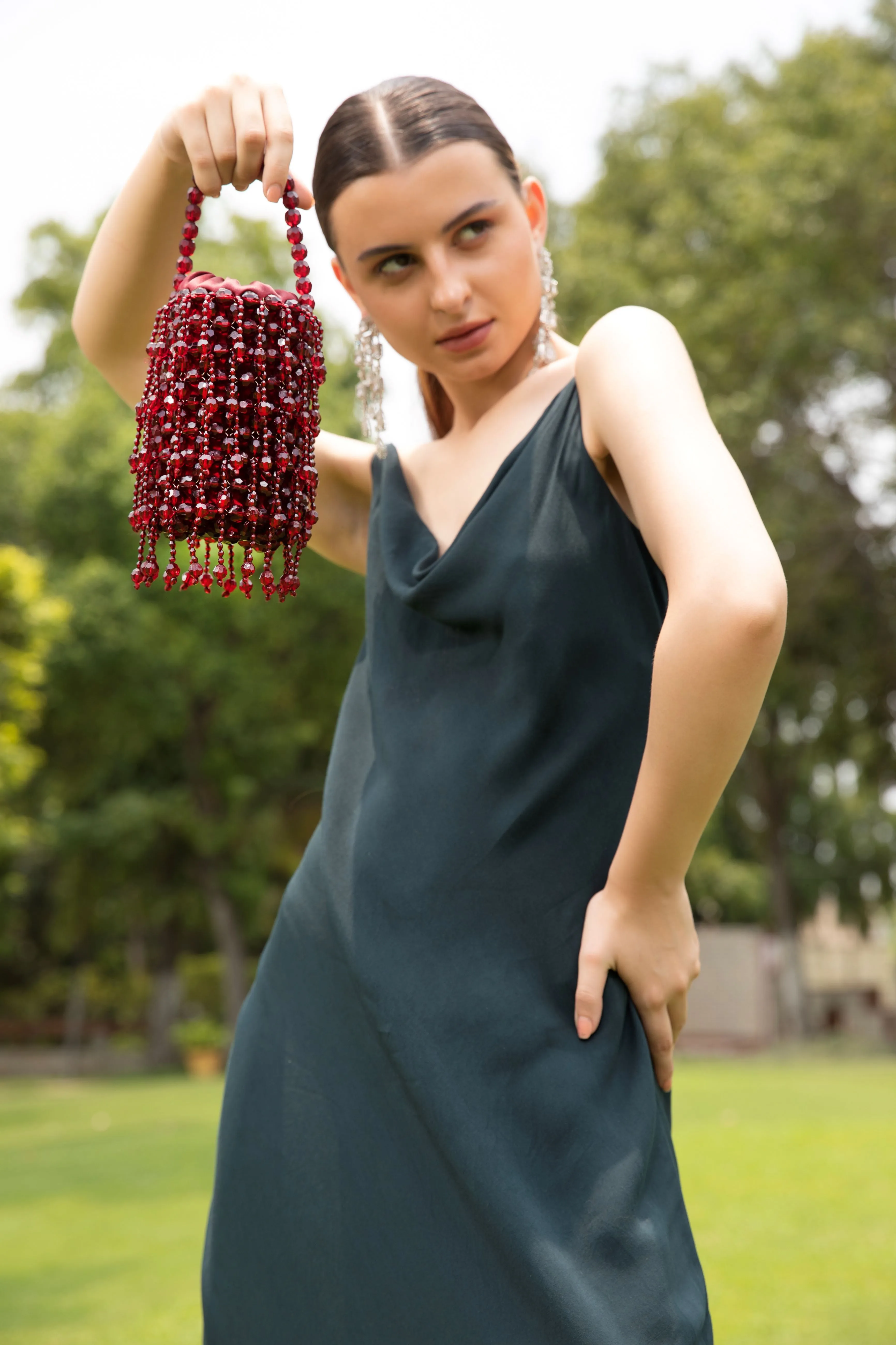 Handmade Maroon Potli Bag - Stylish Bridal Evening Wristlet