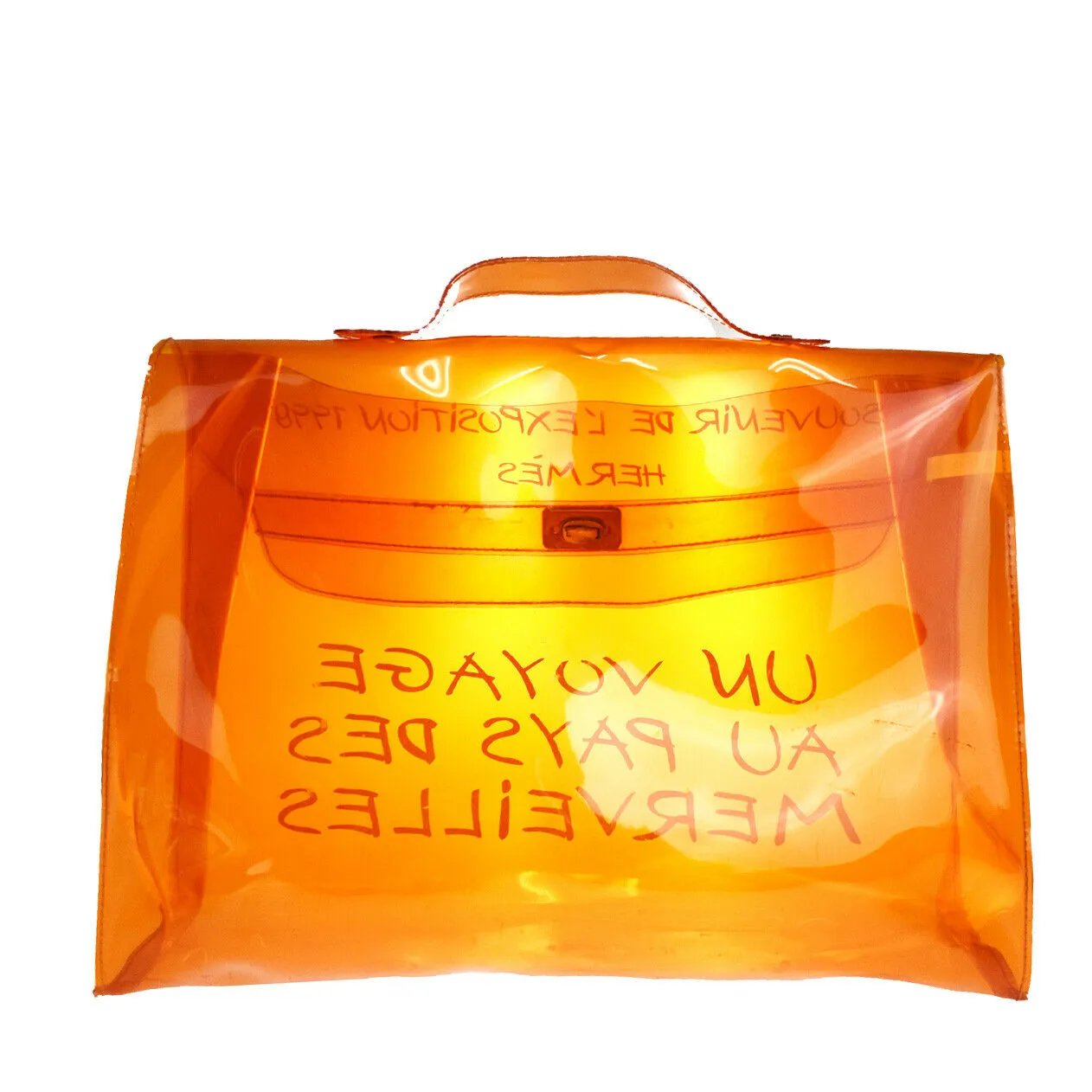 Optimized title: Hermes 1998 Expo Souvenir Vinyl Beach Hand Bag - Kelly 40