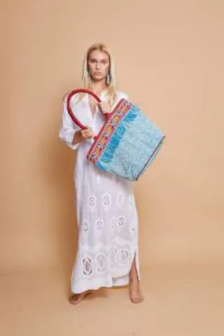 Khari Printed Tote - Light Blue