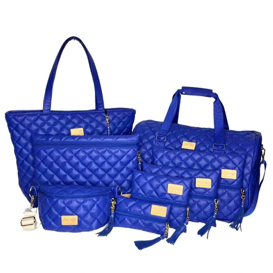 Makeup Junkie Bags - Luxe Quilted Cobalt Travel Bags [Pre-Order]