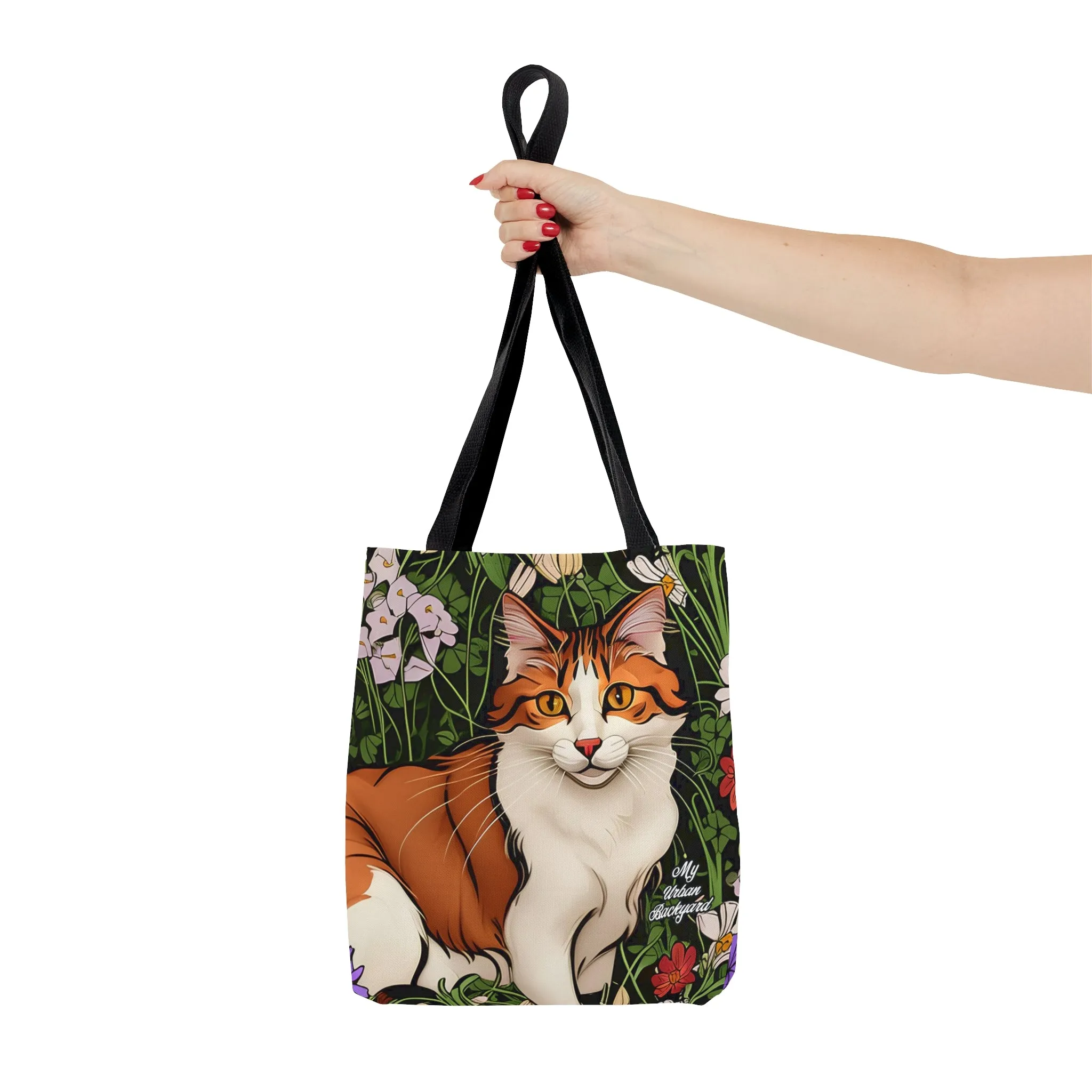 Orange Cat with Flowers, Tote Bag for Everyday Use - Durable and Functional