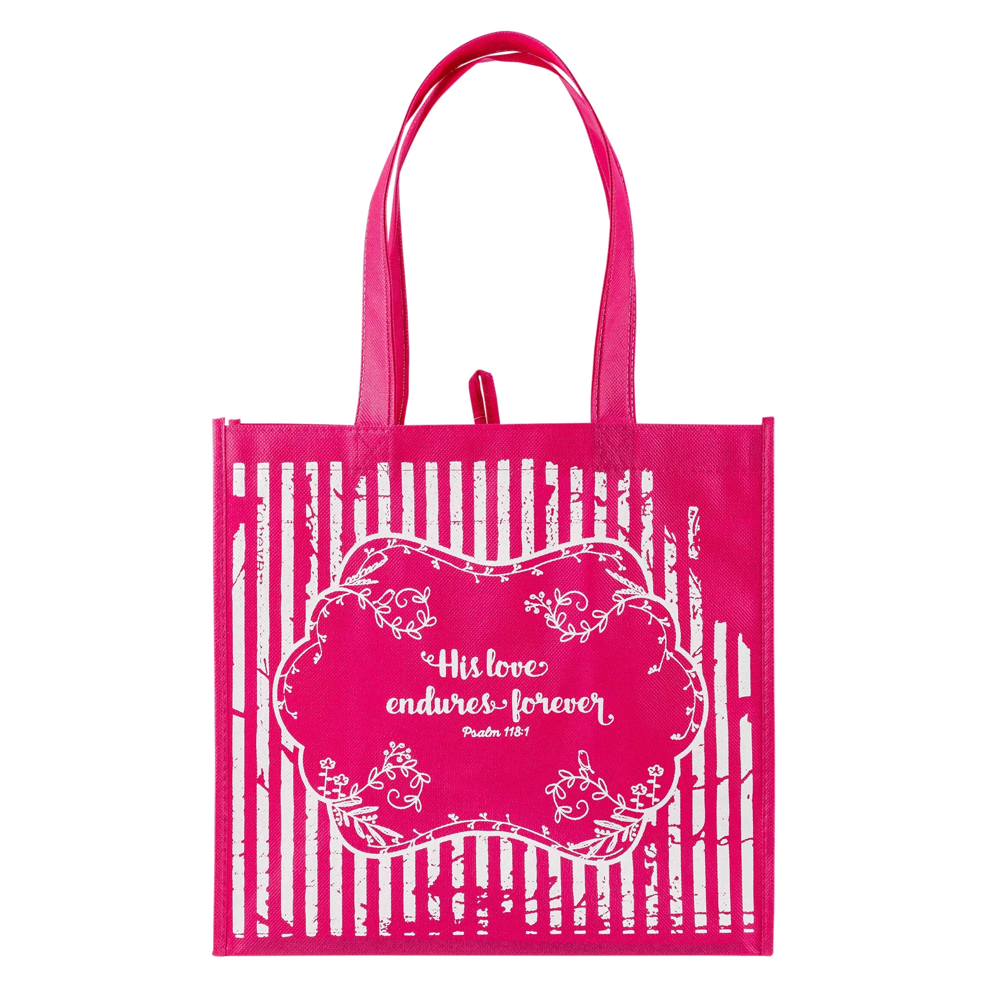 Pink Eco Tote Bag - Psalm 118:1 "His Love Endures Forever"