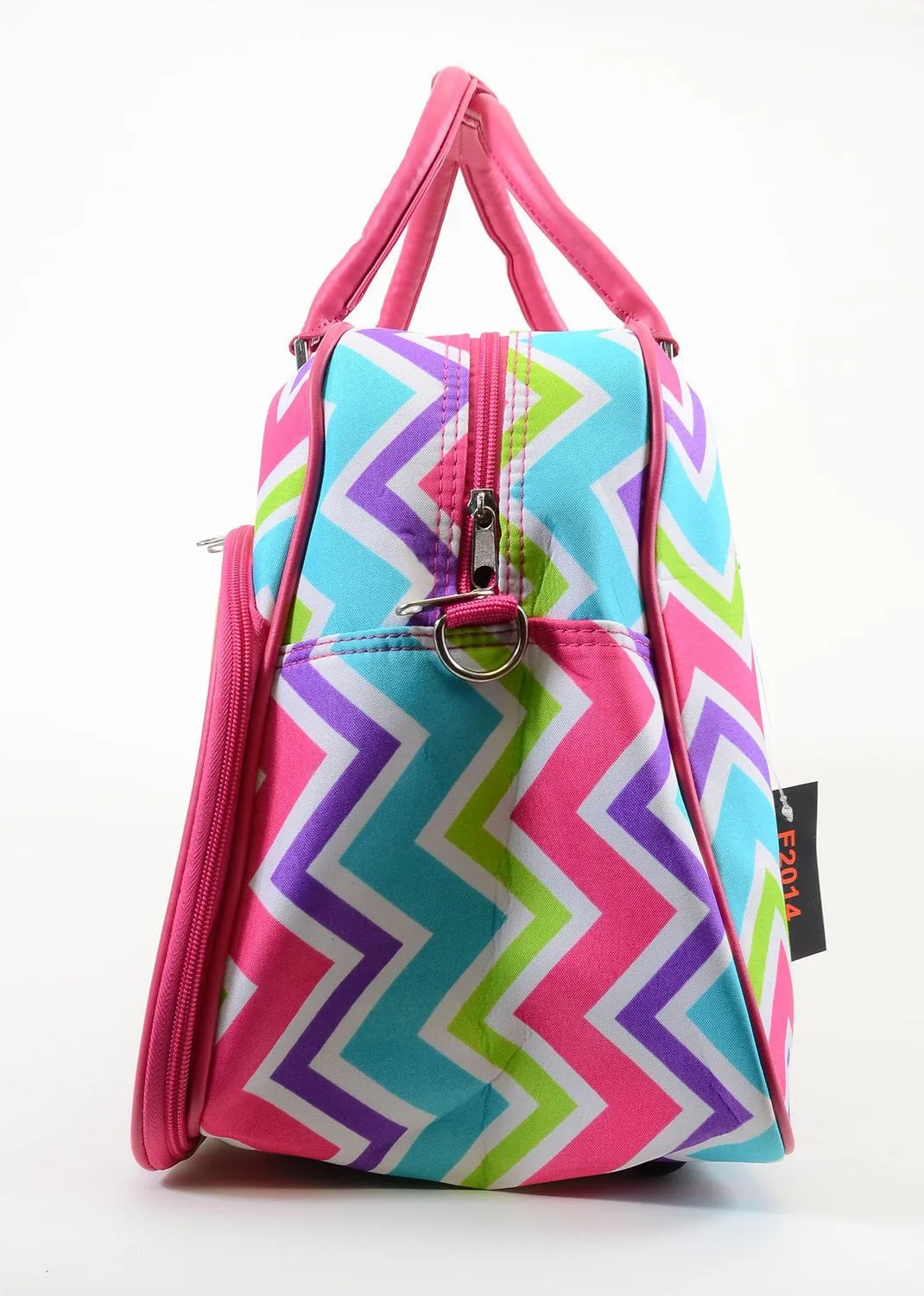 Rainbow Chevron Vegan Leather Pink Trim Duffle Travel Luggage Bag