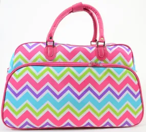 Rainbow Chevron Vegan Leather Pink Trim Duffle Travel Luggage Bag