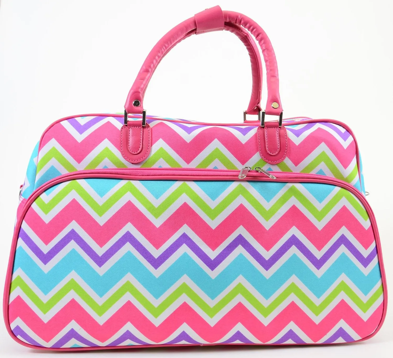 Rainbow Chevron Vegan Leather Pink Trim Duffle Travel Luggage Bag